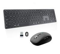Bnnwa M9250 Wireless Bluetooth Keyboard Mouse Combo, Connect 3 Decives（USB-A+BT*2）,UK layout Full-size Silent Wireless Keyboard and Ergonomic Mouse Set for Windows, Android, Computer Desktop PC Laptop
