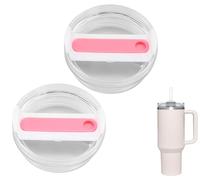 Bnoname 2pcs Transparent Pink+White Modern Reusable Tumbler Lid, 40oz, Dustproof, Spill Proof, Splash Resistant, Dishwasher Safe, Round, AS & PP Material, Fits Stanley Quencher & More, 2 Pack