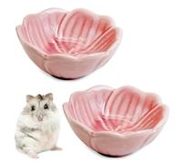 BNOSDM 2 Pcs Hamster Ceramic Food Bowl Flower Series Gerbil Drinking Bowls Anti-Turning Food & Water Dish for Dwarf Syrian Hamsters Gerbil Chinchilla（Pink, Narcissus Pattern）