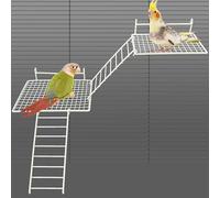 BNOSDM 4 PCS Bird Perches Platform, Stainless Steel Grid Platform for Parakeet Parrot Stand with Climbing Ladder Bird Cage Accessories for Small to Large Birds (White)