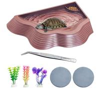 BNOSDM 6 Pcs Large Turtle Bathing Pool Deep Brown Tortoise Food Water Bowl with Ramp Leaf Reptile Bath Tub Soaking Dish for Box Turtle Red Footed Tortoise Bearded Dragon Frog Lizard Skink Sulcata
