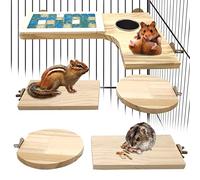 BNOSDM 7 Pieces Hamster Wood Platform Set Hamster L-Shaped Round Hole Pedal Wooden Standing Platform Rat Activity Toys Cage Accessories for Gerbil Chinchilla Guinea Pigs Parrot Squirrel