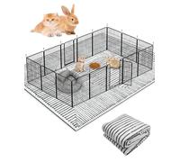 BNOSDM 79"" X 55"" Washable Bunny Cage Liners Large Rug for Rabbits Large Non Slip Pad for Bunnies Resuable Rabbit Liner for Chinchillas Cats Guinea Pigs Ferrets Dogs, Grey+black