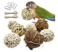 BNOSDM 8PCS Natural Bird Chew Toys Sola Balls Shred Toy Lightweight Conure Foot Toy Interactive Parrot Foraging Toys Bird Chew Balls with Hemp Rope Hook for Budgies Cockatiels Parakeets Senegal