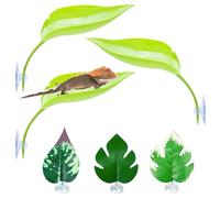 BNOSDM Crested Gecko Tank Accessories 3 Pcs Plastic Leaf Decorations with Suction Cup Gecko Climbing Toy Frog Habitat Platform Reptile Terrarium Decoration for Tree Frog Resting Spot