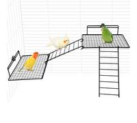 BNOSDM Extra Large Stainless Steel Grid Platform for Parakeet 4 PCS Bird Perches Platform Parrot Stand with Climbing Ladder Bird Cage Accessories for Small to Large Bird (Screw Style-XL)