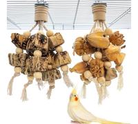 BNOSDM Natural Bird Toy Wooden Parrot Chewing Toys 2PCS 6-Claw Hanging Cage Foraging Shredder for Small Cockatiels Budgies Sun Conures Quakers Lovebirds (Style 1)