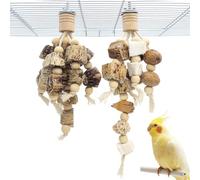 BNOSDM Natural Bird Toy Wooden Parrot Chewing Toys 2PCS 6-Claw Hanging Cage Foraging Shredder with Cuttlebone for Small Cockatiels Budgies Sun Conures Quakers Lovebirds (Style 3)
