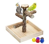 BNOSDM Portable Bird Perch Stand with Potty Tray,Natural Wood Round Platform Tabletop Training Gym Parrot Playground Toy for Budgies,Cockatiels,Lovebirds,Conures Canaries Five Levels Bird Perch Stand
