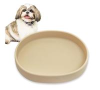 BNOSDM Silicone Dog Food Plate Shallow Dog Bowl Flat Cat Dish 1 Pack Small Puppy Plates for Small Dogs and Cats Whisker Fatigue Pet Feeding Bowls for Dry and Wet Food (Beige)