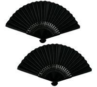 BNPHSIN Hand Fan Folding, 2 Pcs Black Silk Fabric Hand Fans, Chinese Fan, Hand Held Fans Folding for Wedding, Party Favor, Performance, Dance, Home Decorations, Festival, Gift