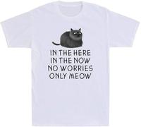 bnq in The Here in The Now No Worries Only Meow Funny Black Cat Lovers Men's T-Shirt(Large)