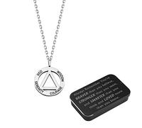 BNQL AA Symbol Necklace - Recovery & Sobriety Gifts with Serenity Prayer & Courage Wisdom