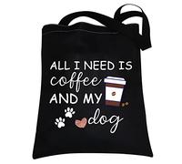 BNQL All I Need is Coffee and My Dog Lover Gifts for Coffee Lovers Tote Bag Dog Mom Gift for Dog Owner Reusable Shopping Bag (coffee dog tote)