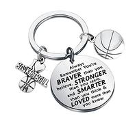 BNQL Basketball Keychain Basketball Basketball Player Gifts for Basketball Lovers Inspirational Gifts You Are Braver Stronger Smarter Than You Think (SILVER)
