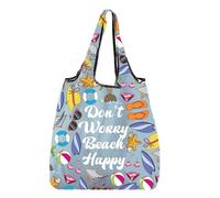 BNQL Beach Foldable Shopping Tote Bag Don't Worry Beach Happy Sea Ocean Lover Gifts Summer Vacation Gifts Reusable Grocery Bags