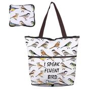 BNQL Bird Foldable Shopping Bag Birding Lover Gifts Birdwatcher Gift for Ornithologist I Speak Fluent Bird Reusable Grocery Bags
