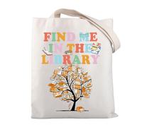 BNQL Book Lover canvas Tote Bag Book Lover Gifts Bookworm Gifts Find Me At The librarian tote bag Librarian Reusable Grocery Bag