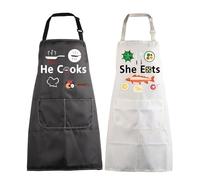 BNQL Couples Matching Gifts He Cooks She Eats Funny Couples Apron Wedding Gift for Husband Wife Mr Mrs His and Hers Apron (He Cooks+She Eats apron)