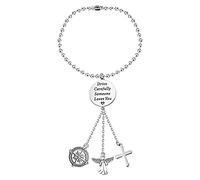 BNQL Guardian Angel Car Charm Drive Safe Gifts Car Rear View Mirror Hanging Charm Drive Carefully Someone Love You, Silver, Large
