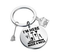 BNQL Housekeeping Keychain Home House Cleaning Gifts For Housekeeper Cleaners i'm Here Because Someone Made a Mess Broom Keyring