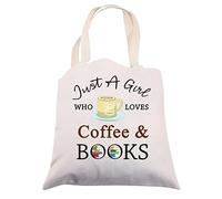 BNQL Just a Girl Who Loves Books and Coffee Gifts Tote Bag Coffee and Books Lover Gift Readers Gifts Reusable Tote Shoulder Bag (books coffee tote)