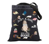 BNQL Just a Girl Who Loves Books Gifts Tote Bag Book Lover Gifts for Women Girls Book Reader Gifts for Bookworm Nerd Tote Bag (Loves Books black)