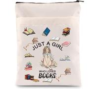 BNQL Just a Girl Who Loves Books Sleeve with Zipper Book Lover Gifts Book Cover Protector Sleeve for Paperback Book Nerd Gift (Just a Girl Who Loves Books Sleeve Beige)