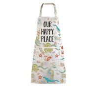 BNQL Marine Apron Funny Ocean Lovers Gift Our Happy Place Kitchen Apron Ocean Apron for Women Sea Turtle Apron Seafood Apron