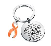 BNQL Orange Ribbon Awareness Keychain Gifts Leukemia Awareness Gifts Cancer Support Gifts You Are Braver Stronger Smarter Than You Think (SILVER)
