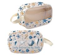 BNQL Seashell Makeup Bag Gifts for Seashell Lovers Easily Distracted By Shells Gifts for Ocean Lovers Zipper Makeup Pouch