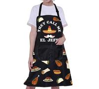 BNQL They Call Me El Jefe Apron - Funny Mexican Boss Chef Gifts - Kitchen Cooking Grilling Apron with Pockets - One Size - Black - 100% Cotton - Unisex-Adults