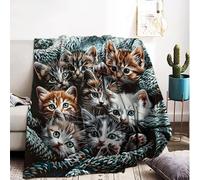 BNREDA Blanket with Cat Motif, Cute Animal Motif, Fluffy Flannel Fleece Blankets, Couch Blanket for Children and Adults (C, 150x200cm)