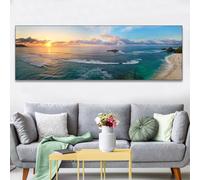 BNREDA Canvas Pictures Mountains Landscape Nature Modern Panorama Pictures Large XXL Bedroom Living Room Wall Decoration Wall Picture Sunset Sea Beach Frameless (B, 80x240cm, Unframed)