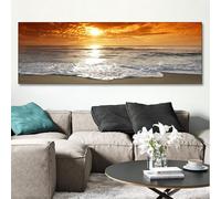 BNREDA Canvas Pictures Mountains Landscape Nature Modern Panorama Pictures Large XXL Bedroom Living Room Wall Decoration Wall Picture Sunset Sea Beach Frameless (A, 30x90cm, Unframed)
