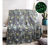 BNREDA Cosy blanket for children Glow in the dark 150x200cm, Rocket ship planet print blanket Glow in the dark, Fluffy soft sofa blanket for girls and boys(D, 150x200cm)