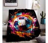 BNREDA Football Cuddly Blanket for Children, Sports Football Sofa Blanket, Microfibre Fluffy Couch Blanket (A, 130x150cm)