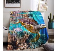 BNREDA Plush Turtle Blanket, Animals in the Ocean Flannel Blanket Fluffy Fleece Blanket Sofa Blanket for Kids and Adults (A, 150x200cm)