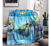 BNREDA Plush Turtle Blanket, Animals in the Ocean Flannel Blanket Fluffy Fleece Blanket Sofa Blanket for Kids and Adults (B, 150x200cm)