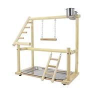 bnsggl Bird Perch Natural Wood Stand Toy Parrots Playstand For Parakeets Cockatiel Conure With Feeding Cups Ladder Swing Toy