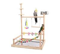 bnsggl Bird Perch Wood Stand Toy Parrots Playstand For Parakeets Cockatiel Conure With Feeding Cups Ladder Swing Chew Toy