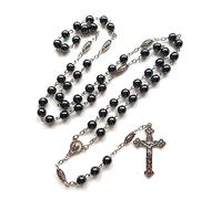 bnsggl Black Hematite Beads Necklaces Catholic Crucifix Pendant Prayer Cross Necklaces Neck Chain For Men Women Jewelry