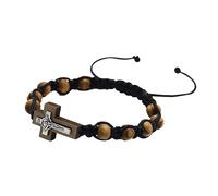 bnsggl Prayer Wooden Beads Rosary Bracelets with Cross Adjustable Cord Chinese Knot Woven Religious Jewellery Gift for Women and Men