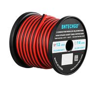 BNTECHGO 12 Gauge Flexible 2 Conductor Parallel Silicone Wire Spool Red Black High Resistant 200 deg C 600V for Single Color LED Strip Extension Cable Cord,model,50ft Stranded Tinned Copper Wire