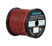 BNTECHGO 14 Gauge Flexible 2 Conductor Parallel Silicone Wire Spool Red Black High Resistant 200 deg C 600V for Single Color LED Strip Extension Cable Cord,model,100ft Stranded Tinned Copper Wire