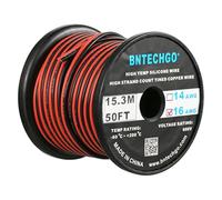 BNTECHGO 16 Gauge Flexible 2 Conductor Parallel Silicone Wire Spool Red Black High Resistant 200 deg C 600V for Single Color LED Strip Extension Cable Cord,model,50ft Stranded Tinned Copper Wire
