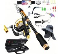 BNTTEAM Portable Fishing Rod 99% Carbon Fibre with Fluorescent Rod Tip, Telescopic Super Hard Ultralight Fishing Rod for Travel Surf Boat (Full Combo Set-B, 3.6 m/141.7 in/11.81 ft)