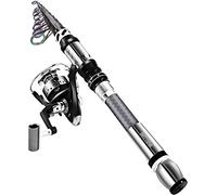BNTTEAM Portable Fishing Spinning Rod and Reel Combo set Carbon Fiber Fluorescent Rod Tip Kits for Travel Surf boat Saltwater Freshwater