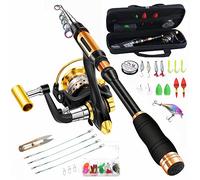 BNTTEAM Portable Fishing Spinning Rod and Reel Combo set Carbon Fiber Fluorescent Rod Tip, with Fishing Lures Line Carrier Bag Kits for Travel Surf Saltwater Freshwater
