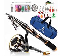 BNTTEAM Spinning Rod and Reel Combo Carbon Telescopic Fishing Rod 13BB Fishing Reel Bag Lures Line Hooks Set for Travel Surf Saltwater Freshwater